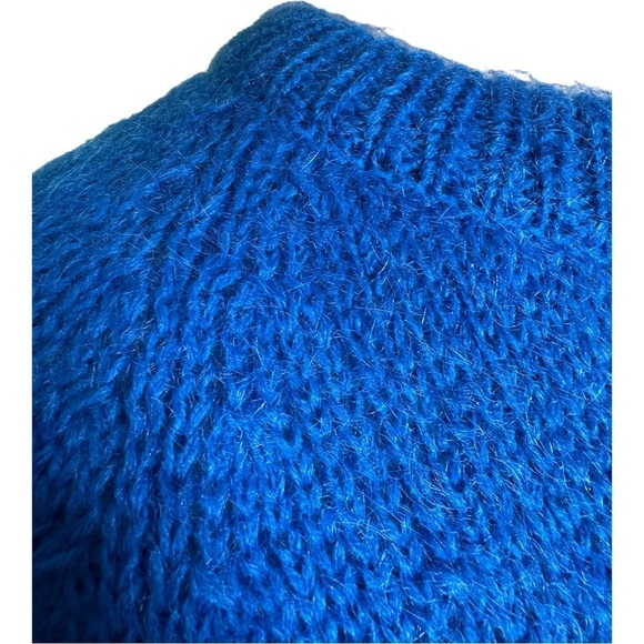 Crystal Sportswear Vivid Blue Mohair Blend Crewneck Cable Accent Sweater M - Picture 3 of 9